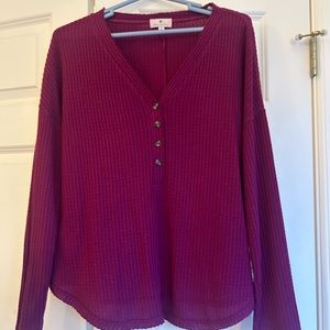 Magenta, waffle long sleeve shirt.